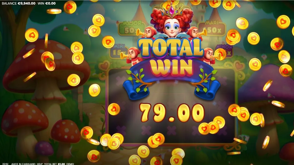 Tampilan visual slot Alice in Cashland dengan tema Wonderland yang penuh warna